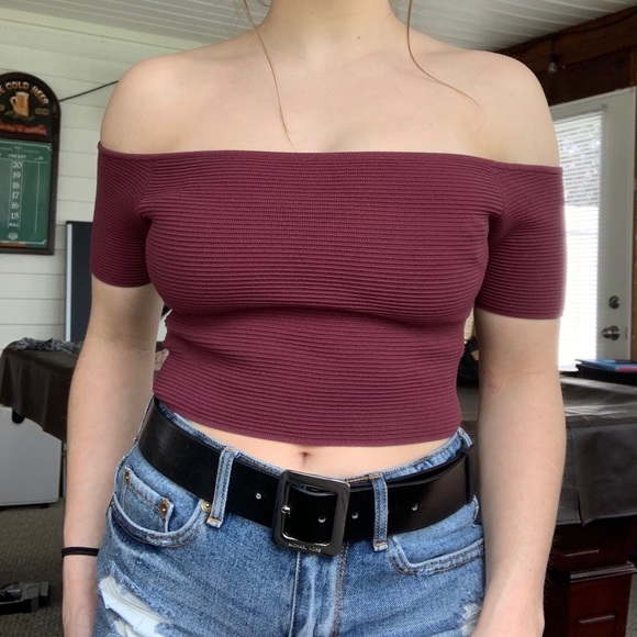 Maroon Kendall & Kylie Strapless Crop Top - Picture 1 of 3